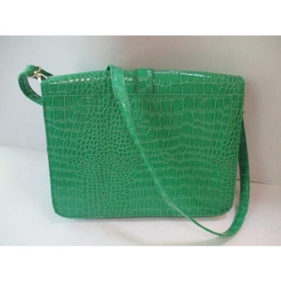 Green NEON Croc Patent Embossed Faux Leather Shoulder Bag - Picture 2 of 8